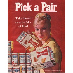 1961 Budweiser Beer Ad "Pick a Pair"
