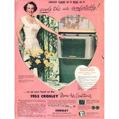 1953 Crosley Air Conditioner Ad "cools the air"