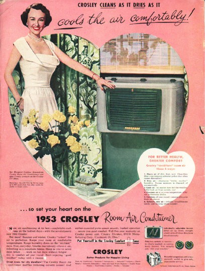 1953 Crosley Air Conditioner Vintage Ad "cools the air"