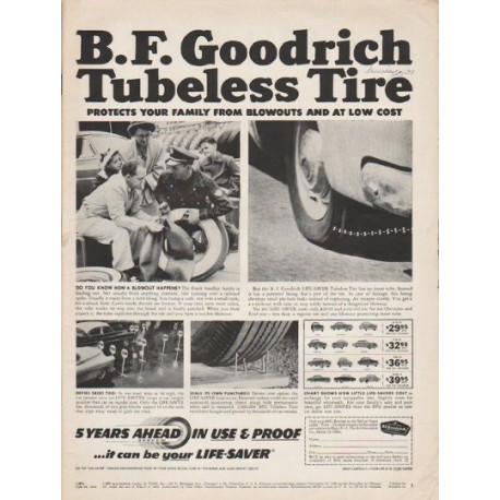 1953 B.F. Goodrich Tires Ad "Tubeless Tire"