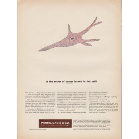 1953 Parke, Davis & Co. Ad "secret of cancer"