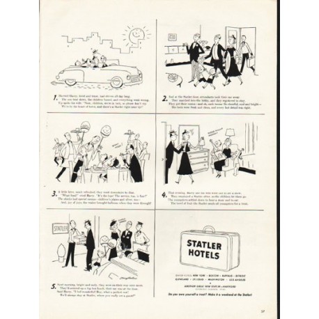 1953 Statler Hotels Ad "Harried Harry"