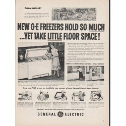 1953 General Electric Freezer Ad "hold so much"