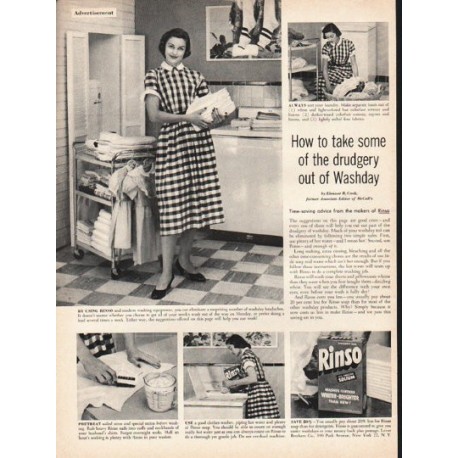 1953 Rinso Soap Ad "drudgery out of Washday"