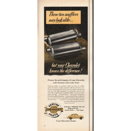 1953 Genuine Chevrolet Parts Ad "two mufflers"
