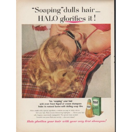 1953 Halo Shampoo Ad "HALO glorifies it"