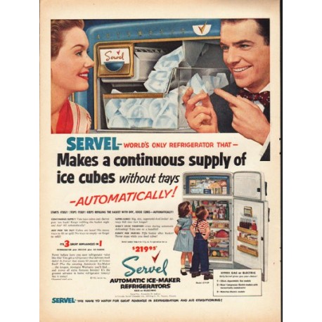 1953 Servel Refrigerator Ad "supply of ice cubes"