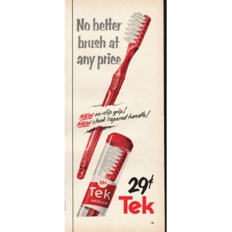 1953 Tek Toothbrush Ad "no-slip grip"