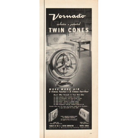 1953 Vornado Cooling Appliances Ad "Twin Cones"
