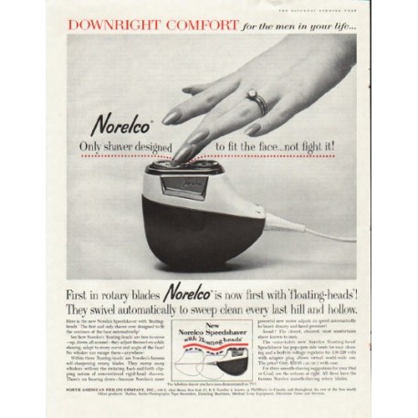 1961 Norelco Speedshaver Ad "Downright Comfort"
