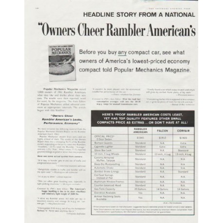 1961 Rambler Ad "Owners Cheer Rambler" ~ (model year 1961)