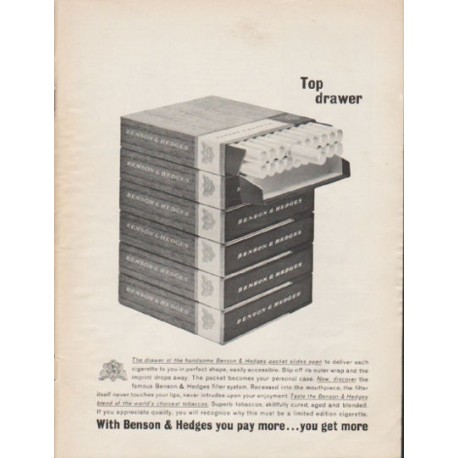 1962 Benson & Hedges Cigarettes Ad "Top drawer"