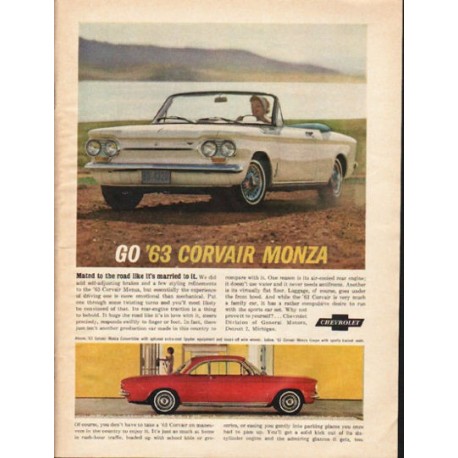 1963 Chevrolet Corvair Monza Ad "Mated to the road" ~ (model year 1963)