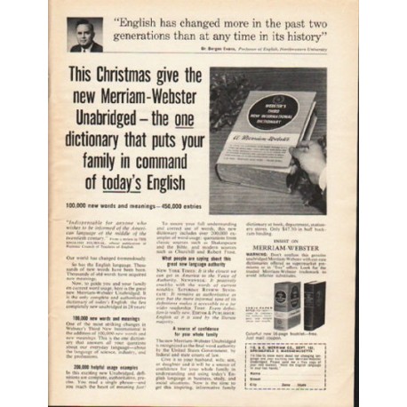 1962 Merriam-Webster Dictionary Ad "This Christmas"