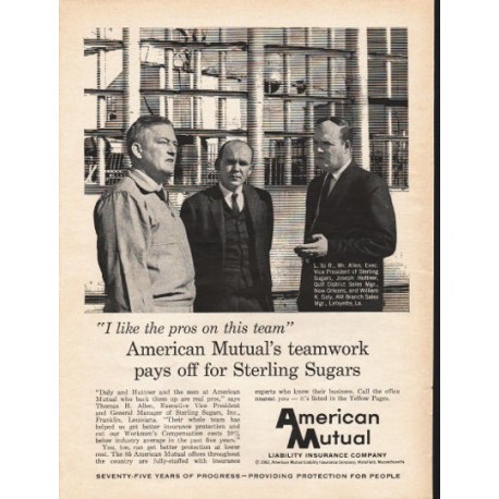 1962 American Mutual Liability Insurance Company Ad "the pros"