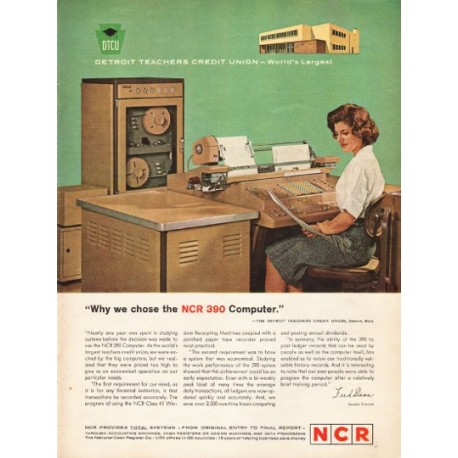 1962 NCR 390 Computer Ad "Detroit Teachers Credit Union"