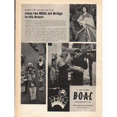 1962 British Overseas Airways Corporation Ad "along the BOAC Jet Bridge"