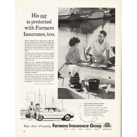 1962 Farmers Insurance Group Ad "His car is protected"