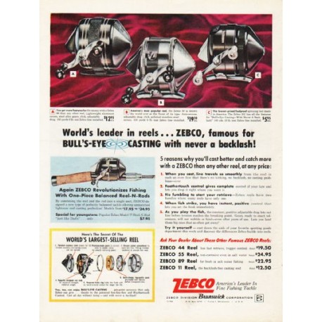 1962 Zebco Fishing Reels Vintage Ad never a backlash