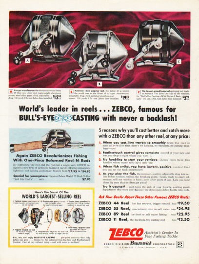 1962 Zebco Fishing Reels Vintage Ad never a backlash