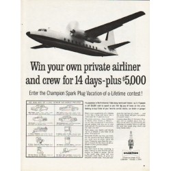 1962 Champion Spark Plugs Ad "your own private airliner"