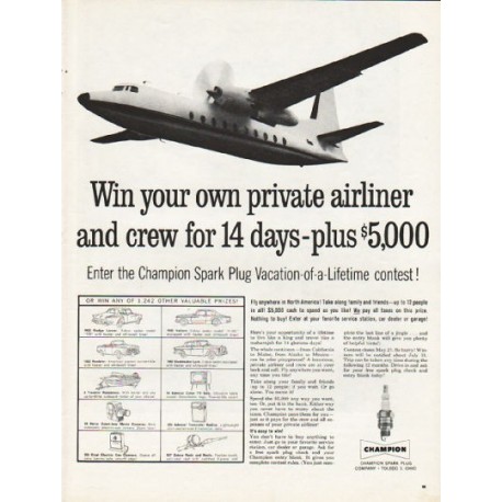 1962 Champion Spark Plugs Ad "your own private airliner"