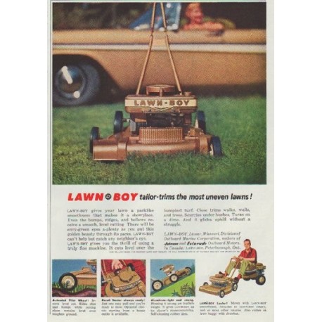 1958 Lawn-Boy Ad "tailor-trims the most uneven lawns!"
