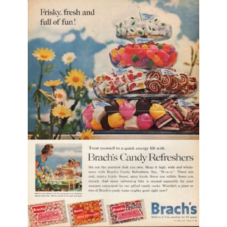 1962 Brach's Candy Refreshers Ad "Frisky, fresh"