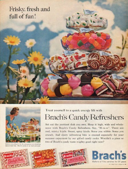 1962 Brach's Candy Refreshers Vintage Ad Frisky, fresh