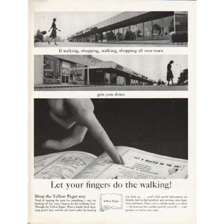 1962 Yellow Pages Ad "walking, shopping, walking, shopping"