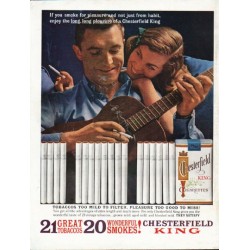 1962 Chesterfield King Cigarettes Ad "smoke for pleasure"