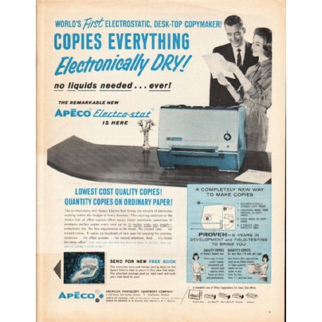 1962 Apeco Electro-Stat Copier Ad "Copies Everything"