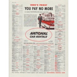 1958 National Car Rentals Ad "You Pay No More"