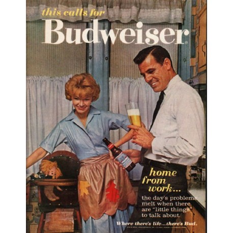 1962 Budweiser Beer Ad "home from work"