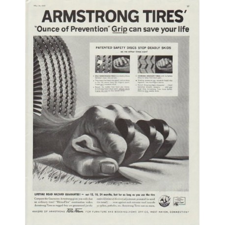1958 Armstrong Tires Ad "Ounce of Prevention"