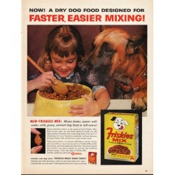 1962 Friskies Mix Dog Food Ad "faster, easier mixing"