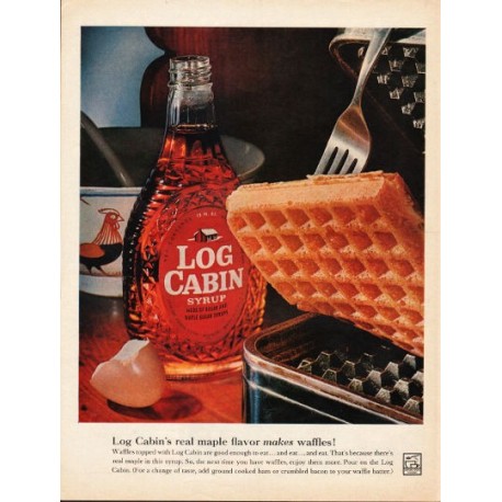 1962 Log Cabin Maple Syrup Ad "real maple flavor"