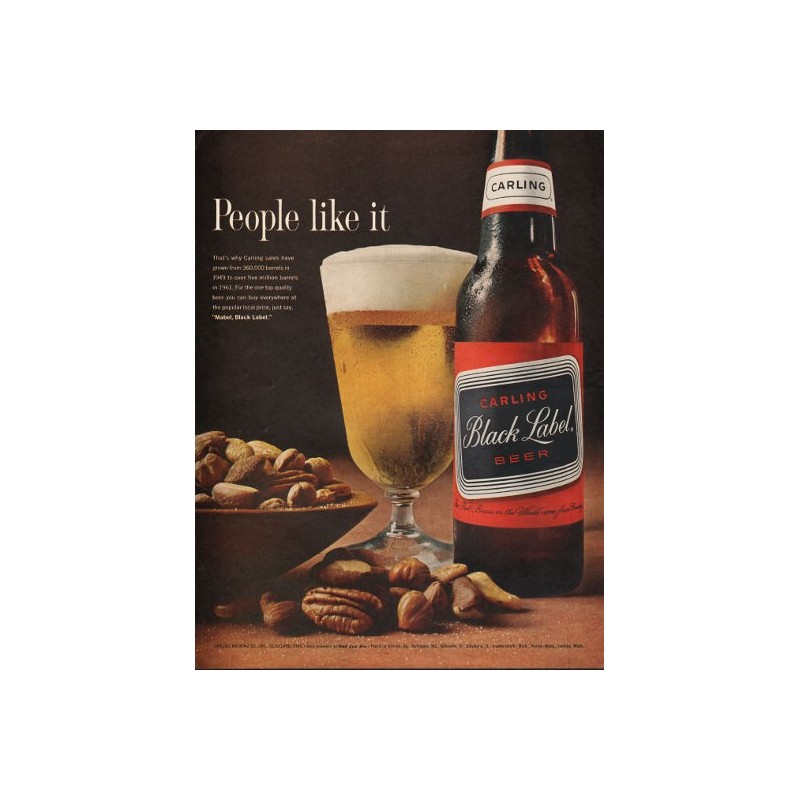 1962 Carling Black Label Beer Vintage Ad "People like it"