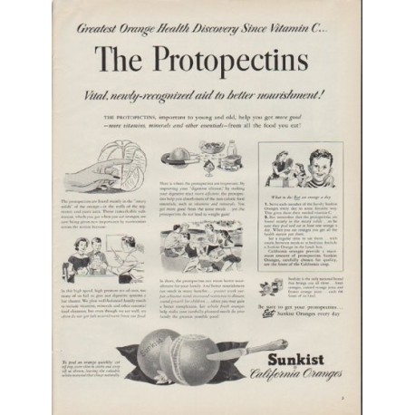 1952 Sunkist California Oranges Ad "The Protopectins"