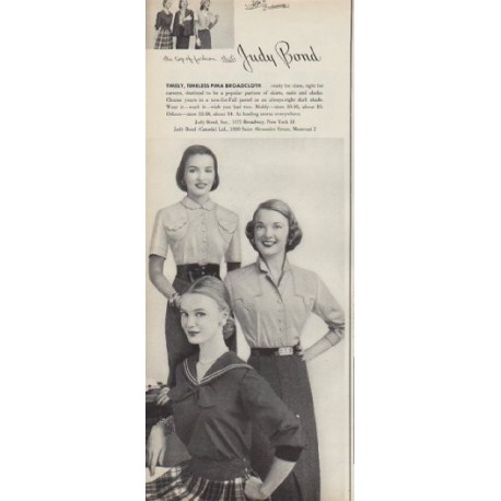 1952 Judy Bond Clothing Ad "Pima Broadcloth"