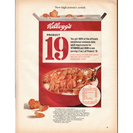 1966 Kellogg's Product 19 Ad "high potency cereal"