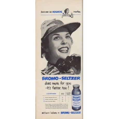 1952 Bromo-Seltzer Ad "Don't ever let Headache interfere"