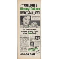 1952 Colgate Ad "Chlorophyll Toothpaste"