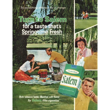 1966 Salem Cigarettes Ad "taste that's Springtime Fresh"