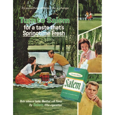 1966 Salem Cigarettes Ad "taste that's Springtime Fresh"