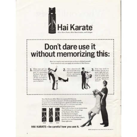 1967 Hai Karate After Shave Foam Ad "Don't dare use it"