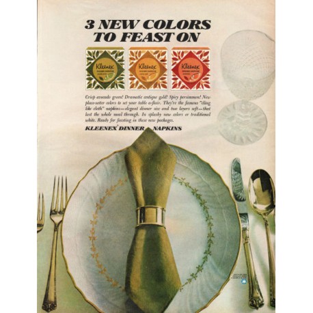 1967 Kleenex Dinner Napkins Ad "3 new colors"