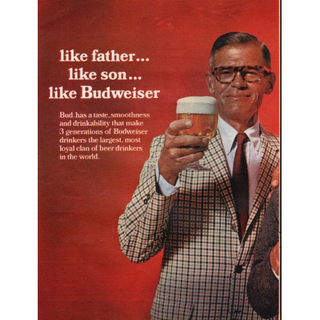 1967 Budweiser Beer Ad "like father ... like son"