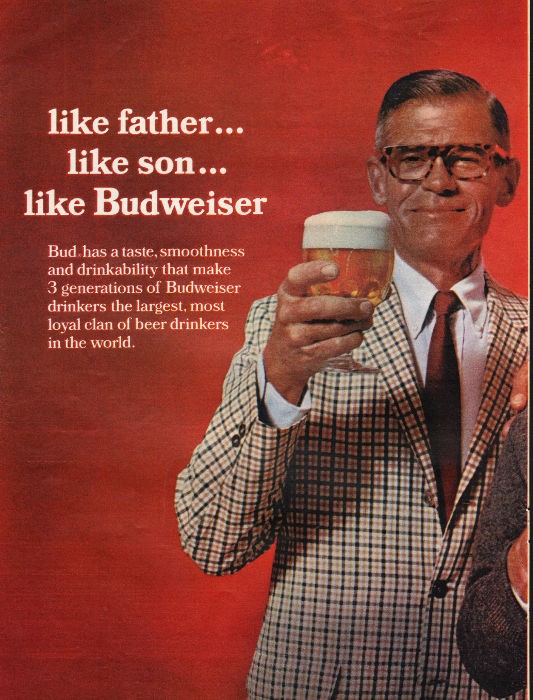 1967 Budweiser Beer Vintage Ad "like father ... like son"