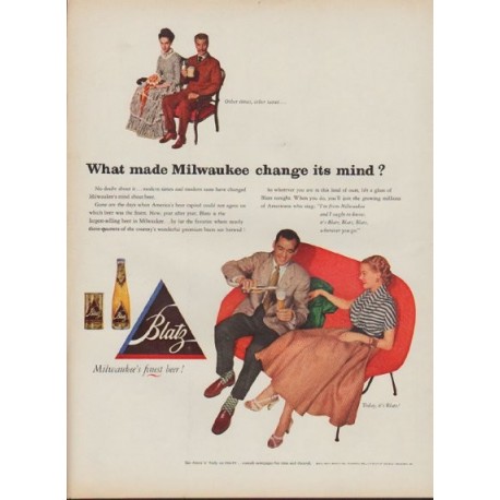 1952 Blatz Beer Ad "What made Milwaukee change its mind?"